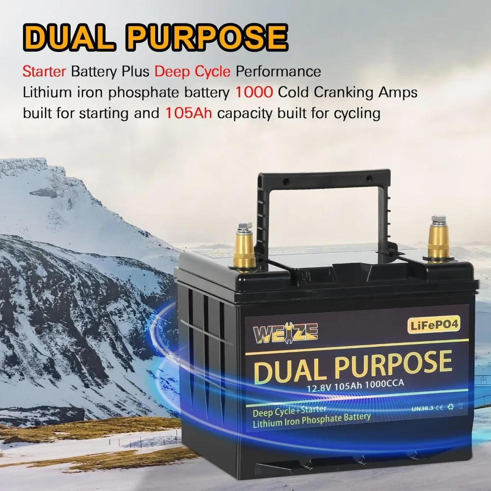 

12V 105AH LiFePO4 Battery: Dual Purpose 1000CCA for Starting & Deep Cycle - Group 31/27/GC2​