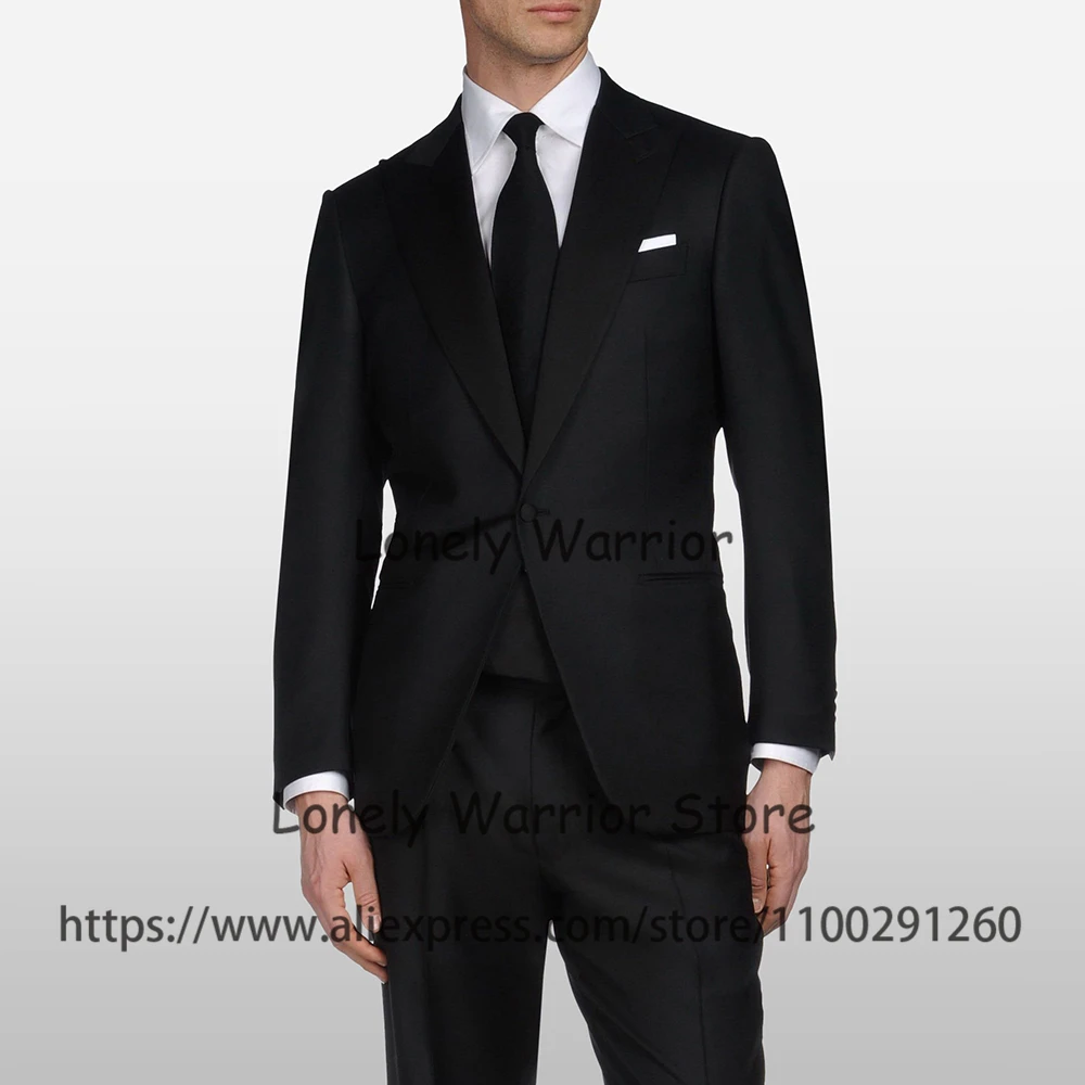 

Fashion Black Daily Mens Suits Peak Lapel Formal Business Blazer Slim Fit Banquet Tuxedo 2 Piece Set Costume Homme Jacket Pants