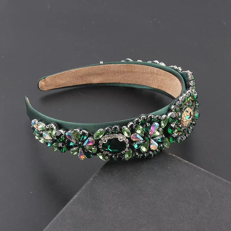 Luxury  Full Green Red Crystal Tiara Hairdband Baroque Rhinestone Diamante Headband Party Wedding Female Hair Accessories558