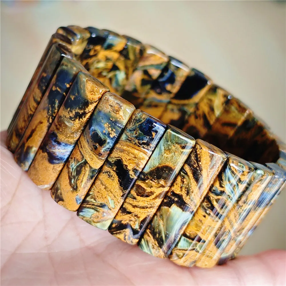 

Natural Yellow Pietersite Chatoyant Bracelet Rectangle Healing Cat Eye 36x10mm From Namibia Women Men AAAAAA