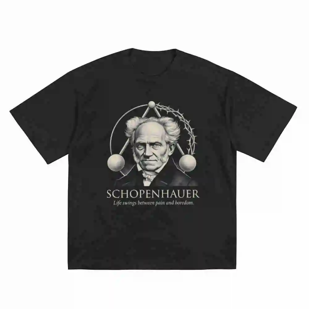 Schopenhauer Philosopher Will And Suffering Dark Philosophy Academia Short Sleeve Tee 100% Cotton T-Shirt