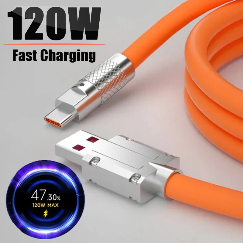 

120w Fast Charging Cable 2 Meter Aluminum Alloy Port Type C Interface 6A Data Line Fast Charging for Huawei Samsung Xiaomi Redmi