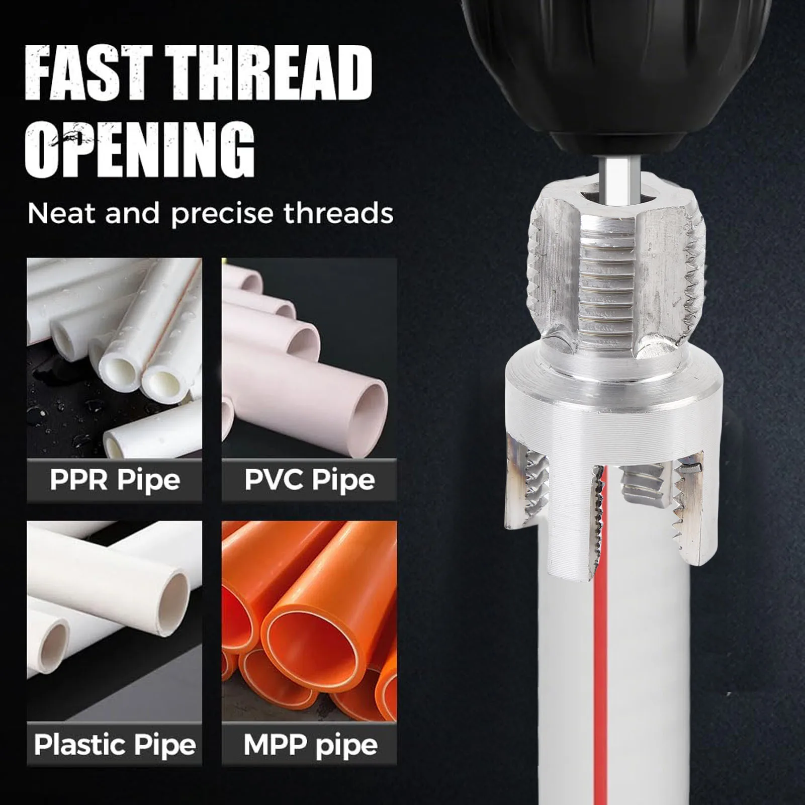 PVC Pipe Threader Kit Portable Non Slip Prevent Wear No. 45 Steel Internal External Pipe Threading Tool Incisive for Plumbing