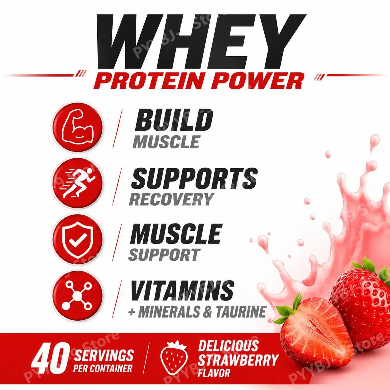 NurtureNova Whey Protein Powder Strawberry Flavor Nutrition for Muscle Building Sports Recovery Fitness Training 1KG 40 Servings