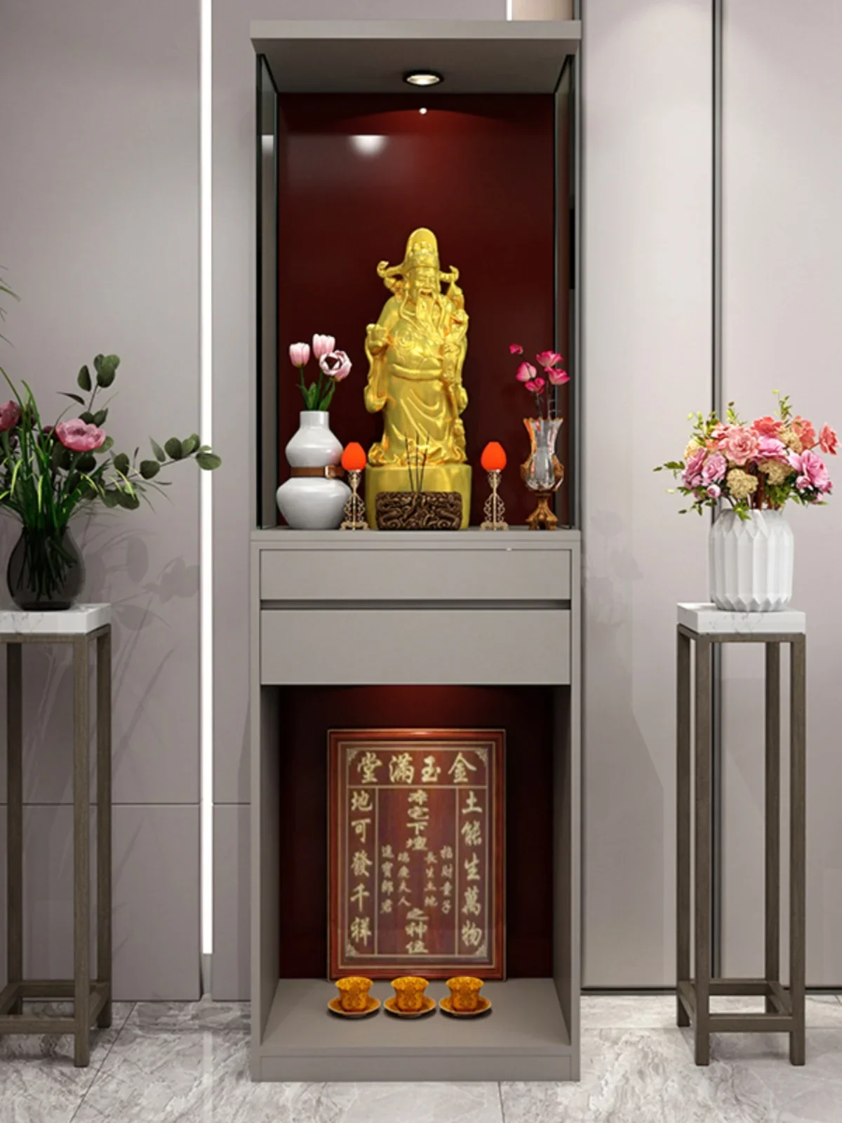 Buddhist shrine Modern shrine cabinet for table New Chinese vertical cabinet for shrine God of Wealth with glass household