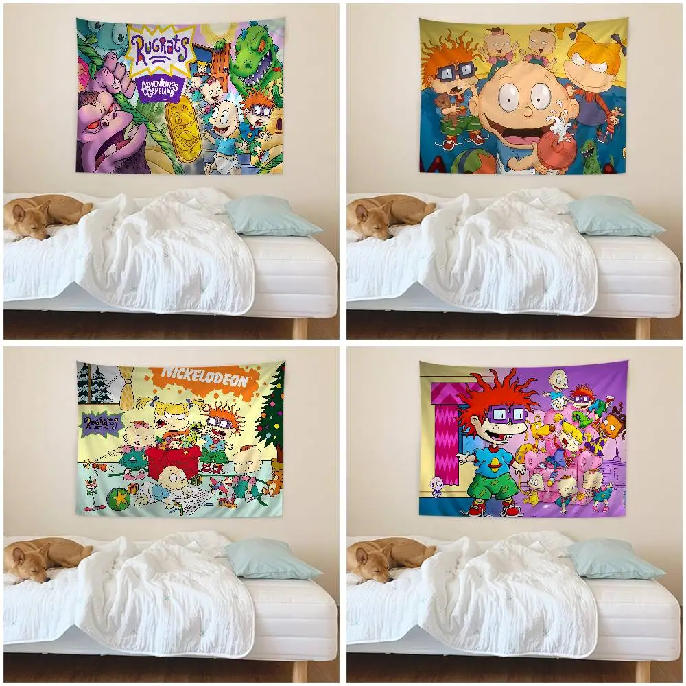 Funny Cute R-Rugrats Anime Tapestry Hippie Flower Wall Carpets Dorm Decor Cheap Hippie Wall Hanging