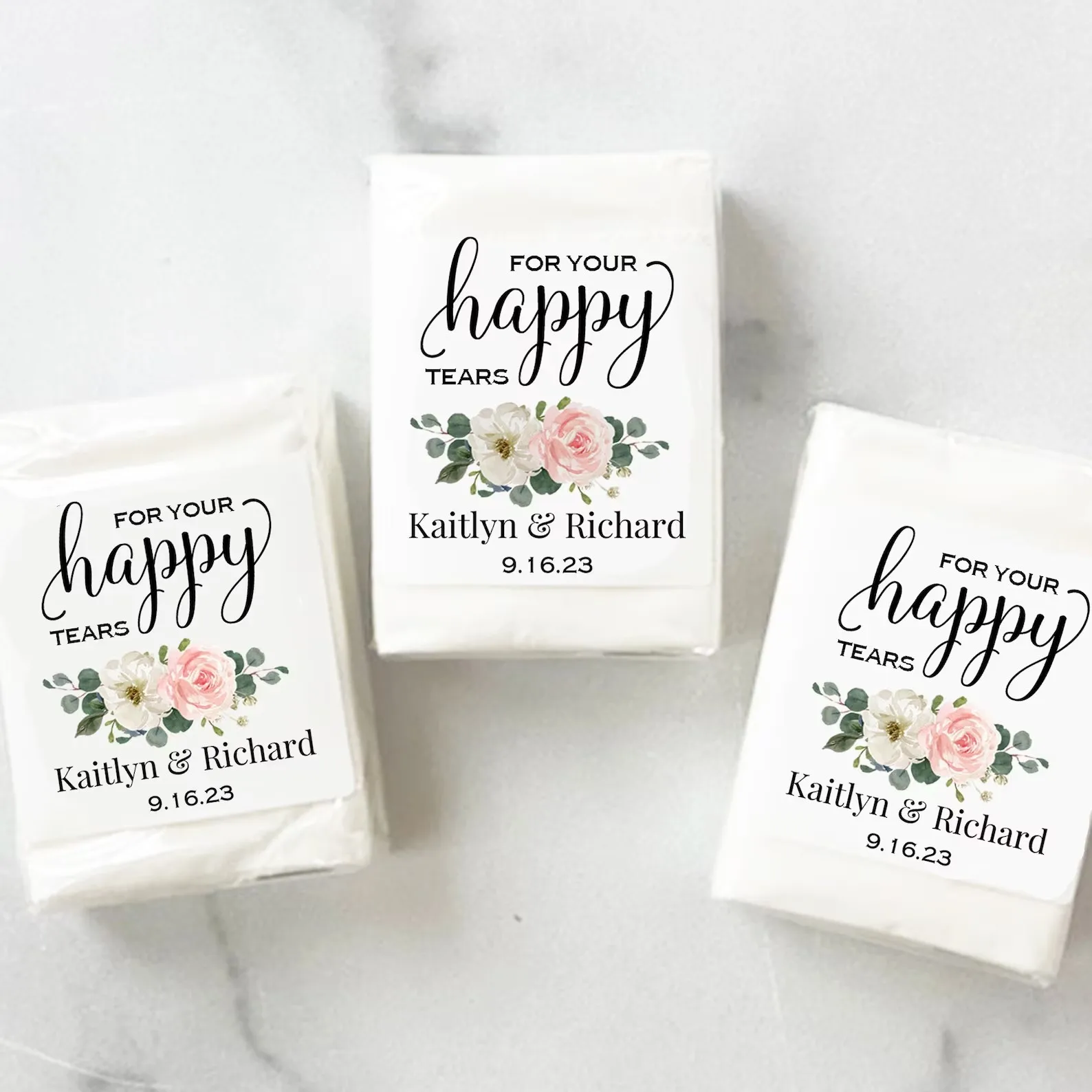 Happy Tears Tissue Set of 12 Personalized Wedding Favors image 3 Happy Tears Tissue Set of 12 Personalized Wedding Favors image