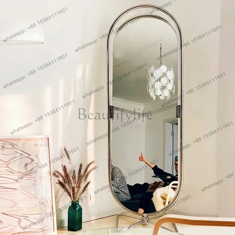 

Clothing store full-body mirror full-length mirror household rotatable stainless steel floor fitting mirror