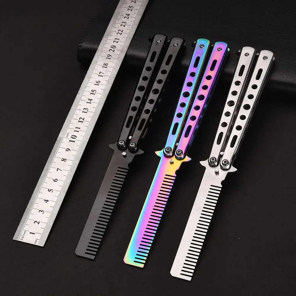 Portable Folding Butterfly Knife CSGO，No Cutting Edge Training Props，Balisong Stainless Steel Pocket Practice Knife Training