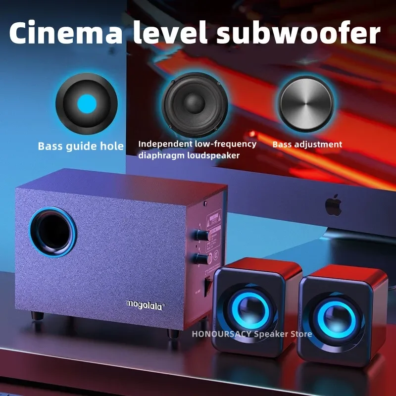 

USB Wired Bluetooth Computer Speaker Home 2.1 Channel Wooden Desktop Subwoofer Active Audio 3D Surround Sound Bass Game Speakers