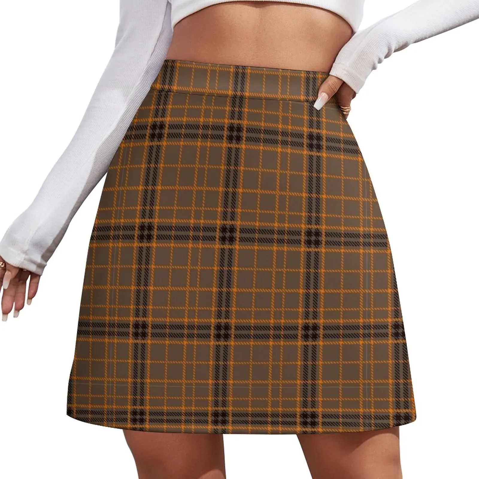 

Preppy Rustic Brown Black Orange Fall Gingham Plaid Mini Skirt new in clothes Mini Skirt