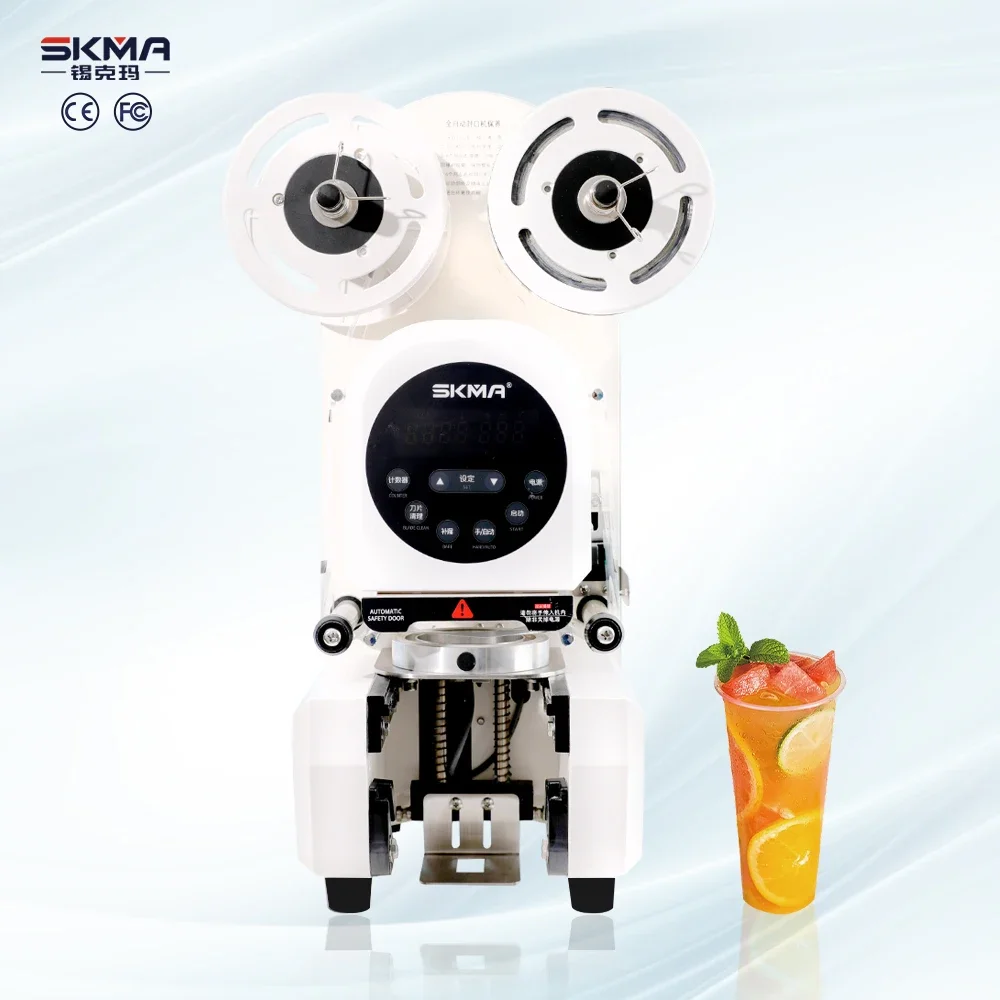 

SKMA Industrial Automatic Electric Stainless Steel Bubble Tea Cup Sealer High Speed Bar Smart Juice Cup Sealing Machine