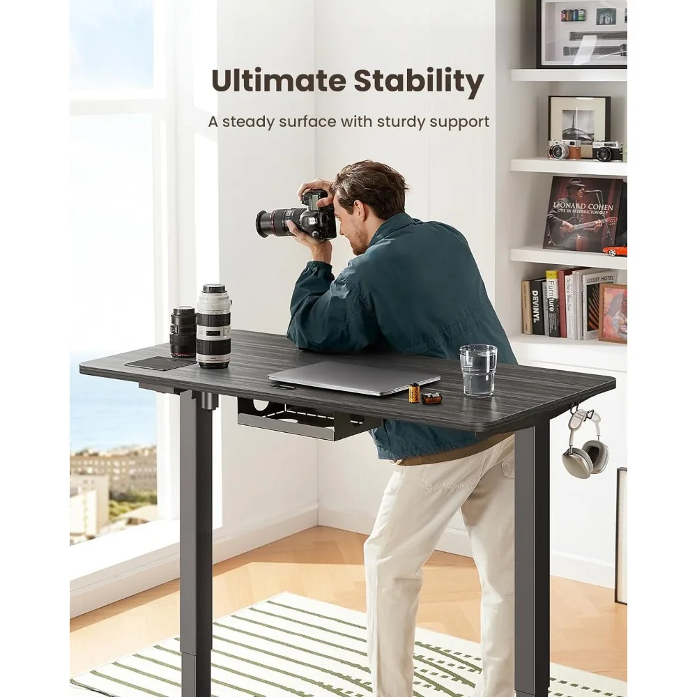 Electric Standing Desk Adjustable Height, 48 x 24 Inches Desktop with Hidden AC&DC Power Outlet, Socket Tray, Anti-Collision