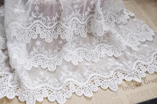 

2 yard Mesh embroidery lace trim Three layer three-dimensional embroidered clothing, skirts, curtains, accessories lace fabric