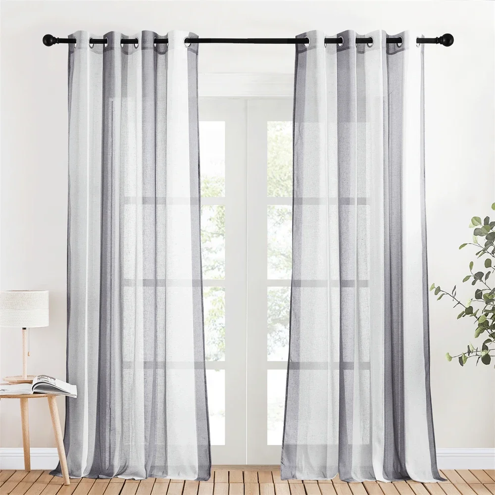 RYBHOME 1pc Stripe Slub Curtains for Living Room Bedroom Window Office Decoration Modern Cortina Fashion Drapes