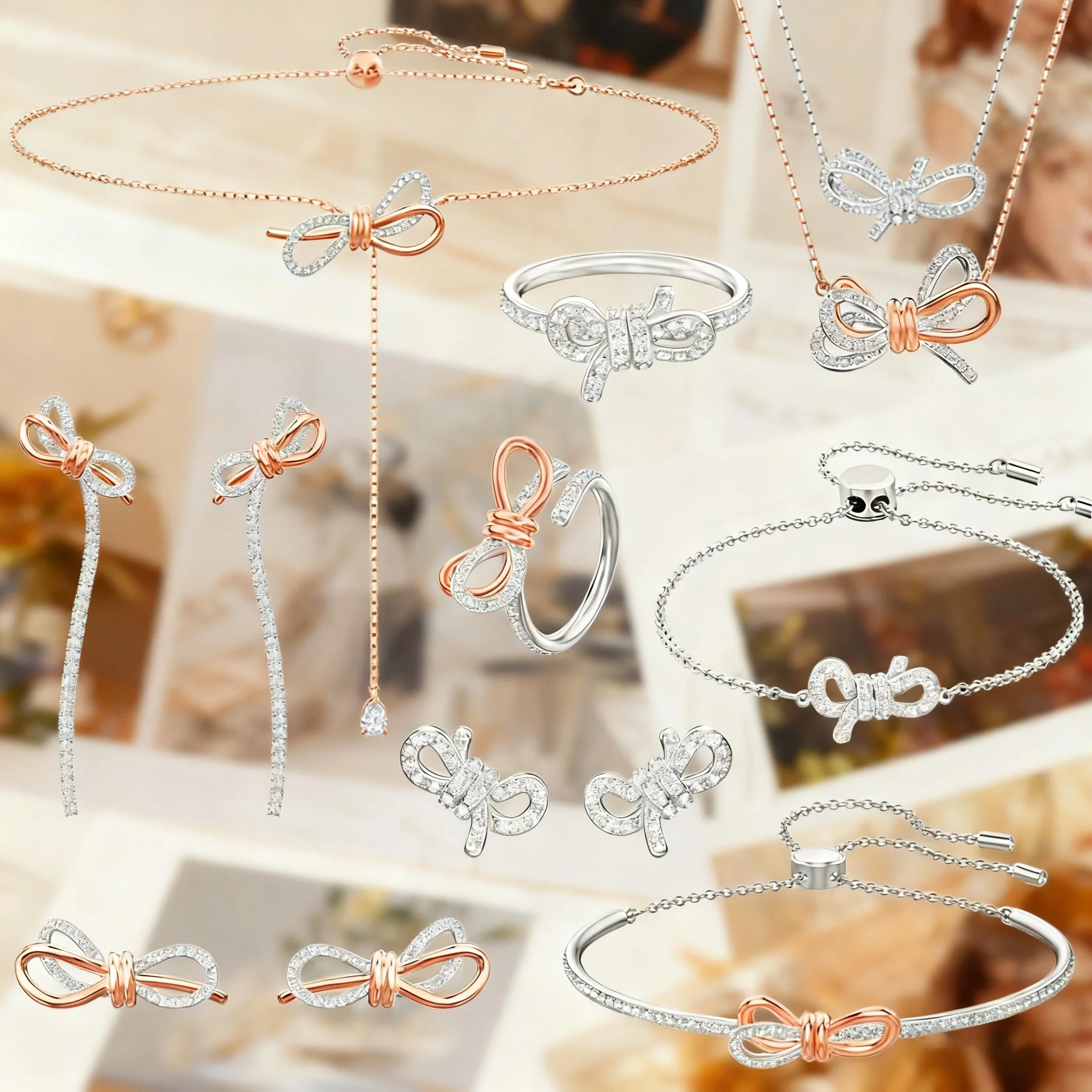 

Original 2025 Princess Bow Pendant Necklace Earrings Bracelet Ring Fashion for Women Fine Jewelry Set Romantic Gift