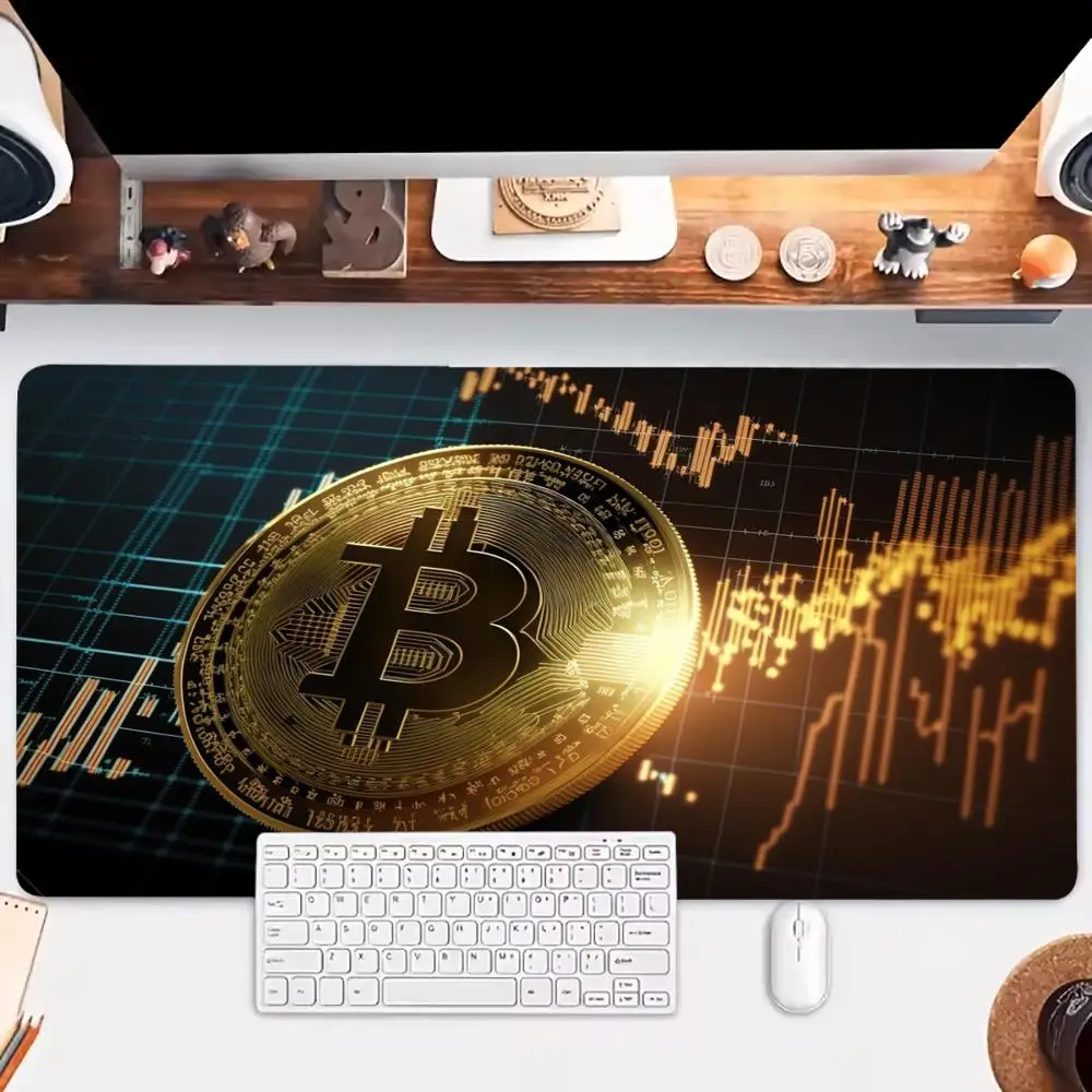 

Золотой коврик для мыши с биткойнами, большой аксессуар для игрового стола, эстетические коврики для мыши, нескользящая клавиатура для ноутбука, геймера, коврик для планшета, игровой коврик для ПК