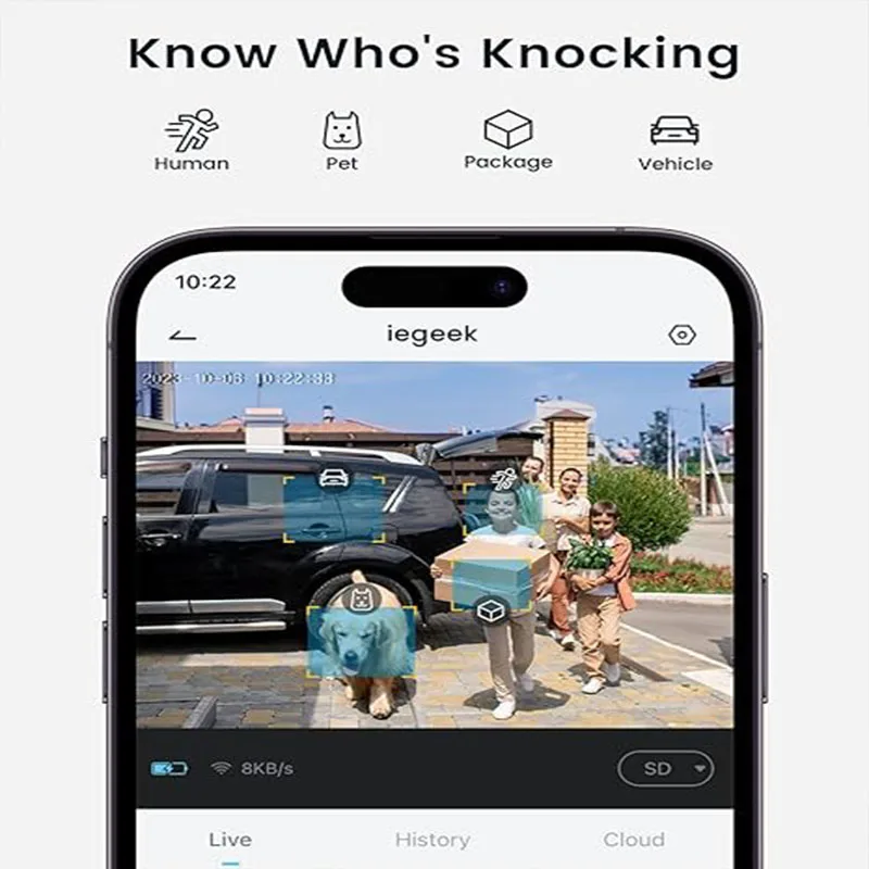 Беспроводная камера дверного звонка ieGeek 2K - видеодверной звонок с звонком звонка, умный Wi-Fi дверной звонок AI и PIR-обнаружение движения