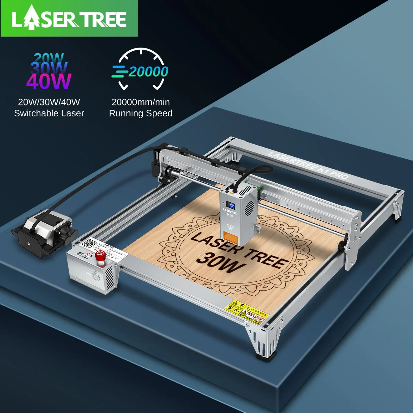 Laser Tree K1-PRO Laser Engraver with 30W 40W Laser Head Engraving Cutting Machine Engraving Area 400*400mm Woodworking DIY Tool