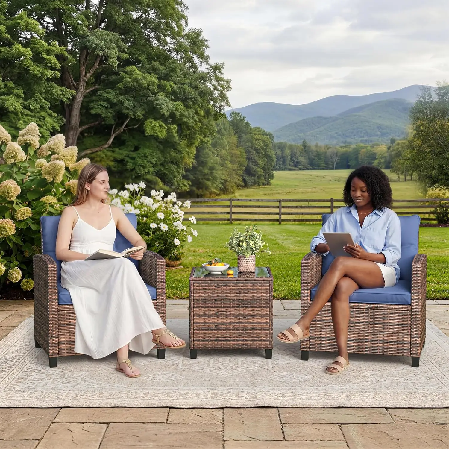 3-Piece Outdoor Patio Bistro Set – Gradient PE Rattan Chairs