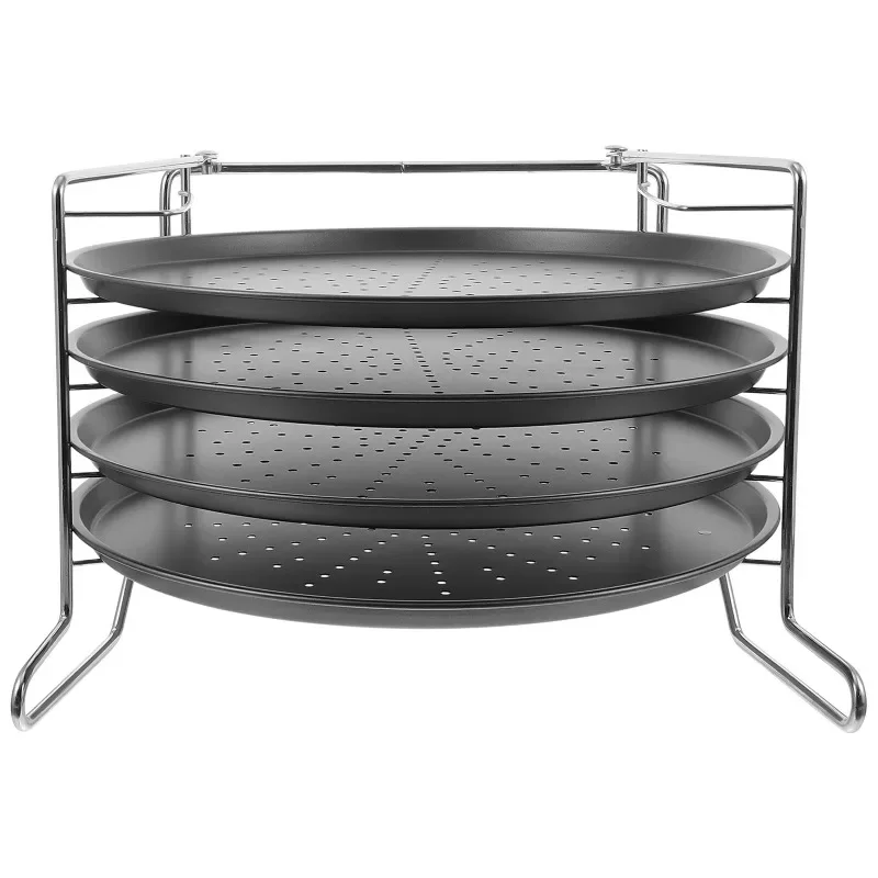 4-Layer 12 Inch Carbon Steel Non-Stick Pizza Baking Pan Round Mesh Pizza Tray Plate Baking Rack Kitchen Baking Tools