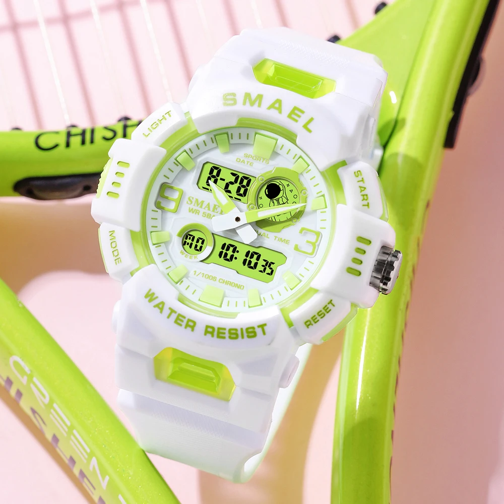 Smael neue Quarz Digitaluhr für Frau Dual Time Display Sport Mode Dame weiße Armbanduhren Datum Woche weibliche Stoppuhr