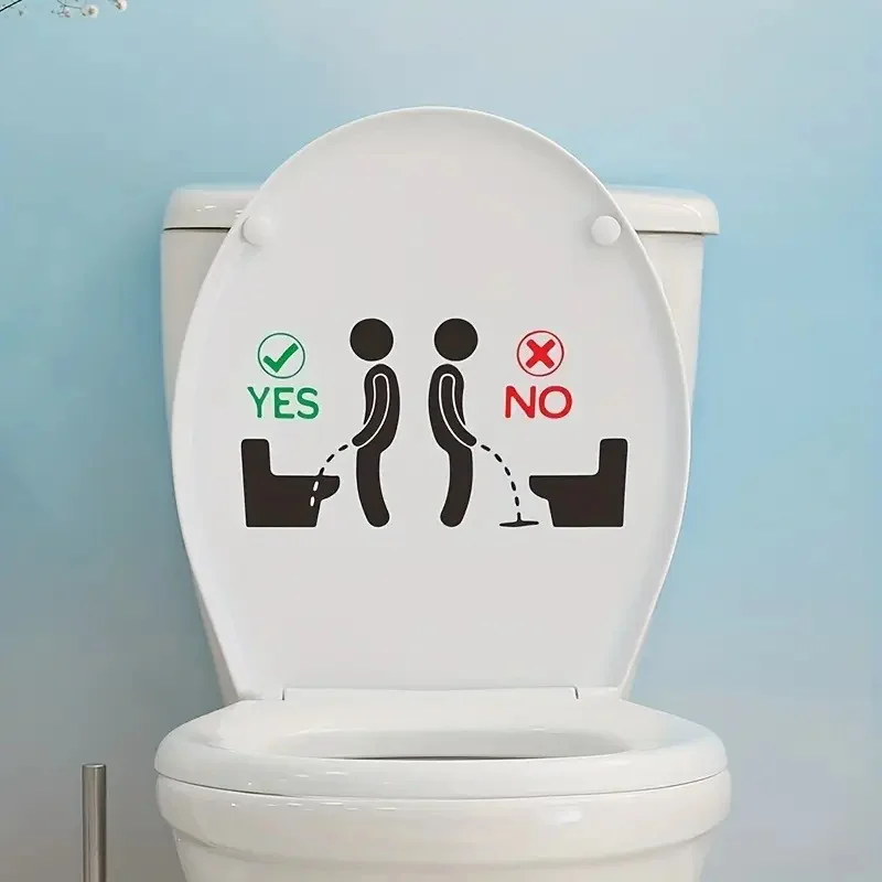 Interesting Bathroom Reminder Sign Self-Adhesive Toilet Stickers,Wall Decal Removable, Reusable PVC Sticker for Toilet Lid