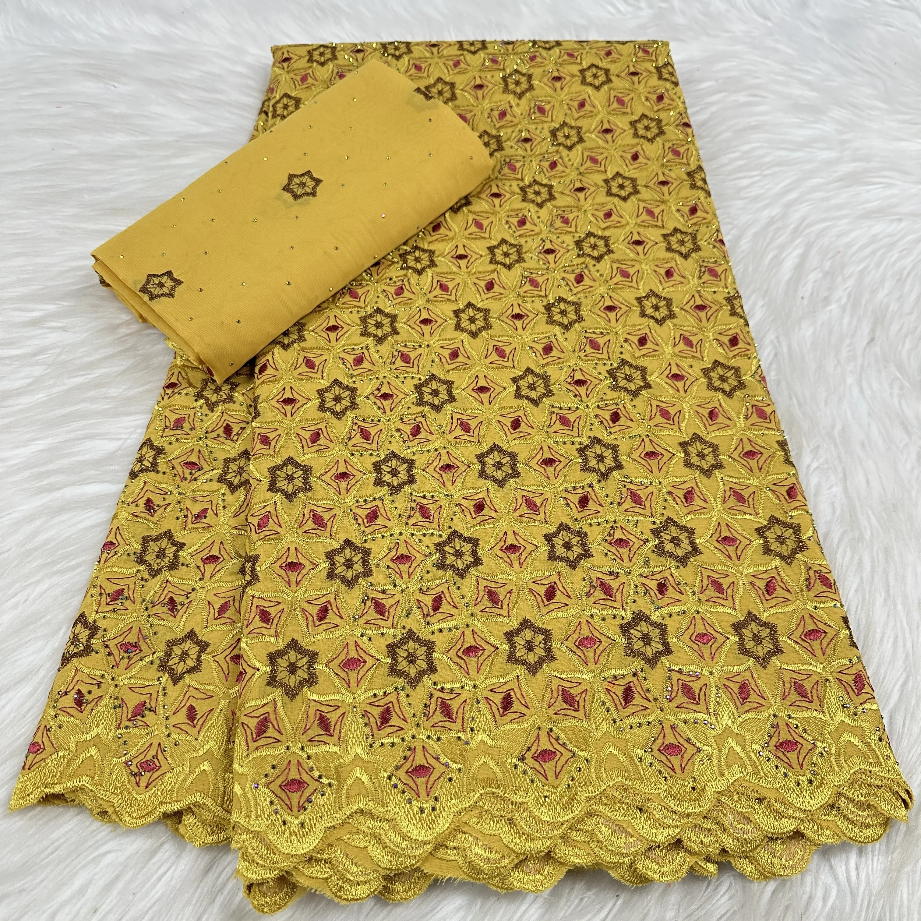 Swiss Voile African Cotton Lace Fabric Stones 2025 High Quality 7 Yards Nigerian Cotton Lace for Sewing Women Party Dress-YC