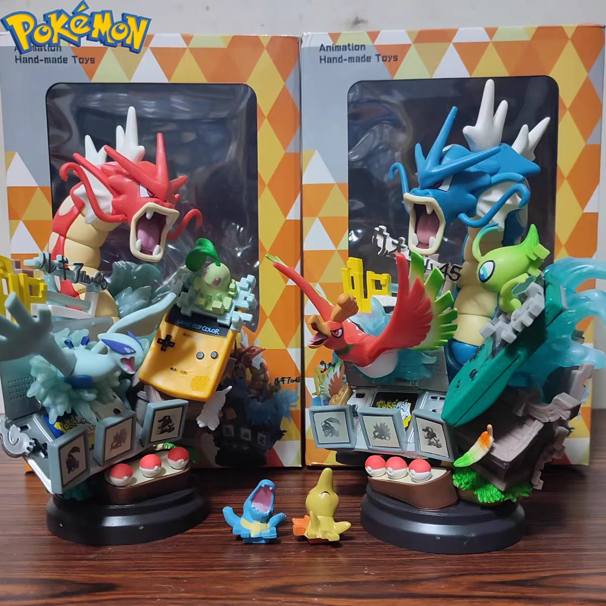 25cm Pokemon Anime Gyarados Ho Oh Celebi Chikorita Lugia Gameboy Pvc Model Statue Figure Toys Collectable Decorate Birthday Gift