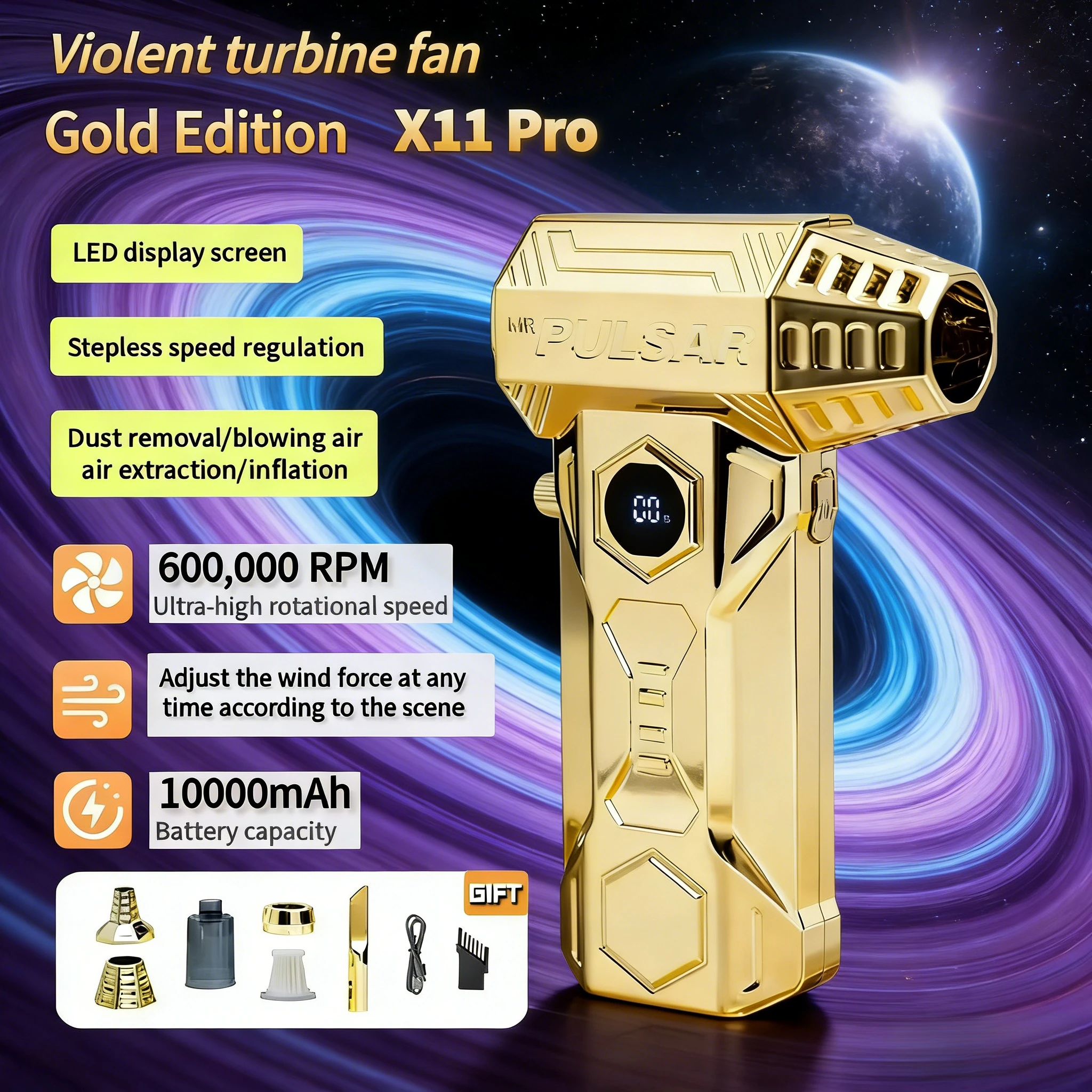 

﻿ New Turbine Jet Blower X11pro Brushless Motor Turbine Fan Wind Speed 75m/s 10000mAh 600000RPM Can Clean Cars strong wind