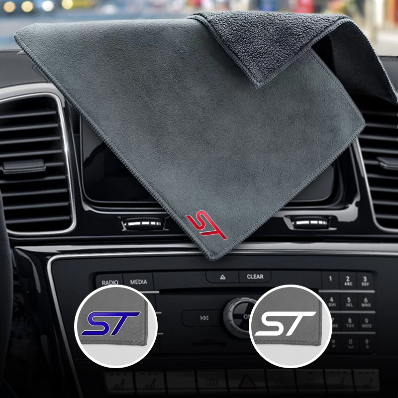 Clean Dry Cloth Car Wash Cloth Double Layer ST Emblem Logo Cleaning Suitable for Ford Focus x 2 3 Kuga Puma Fiesta ST Line MK3 M