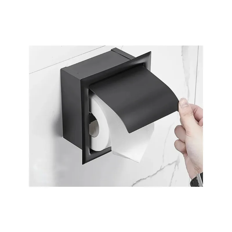 

Matt Black/Silver Embedded Toilet Paper Holder Wall-Mounted Concealed Roll Tissue Box Stainless Steel Bathroom Accessories