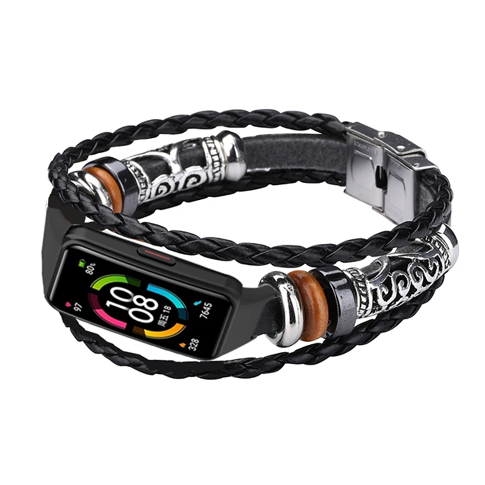 

For Honor Band 6 Strap Braided Leather Watchband For Huawei Band 6 6 Pro Fashion Wrist Band Replacement Bracelet Accessories