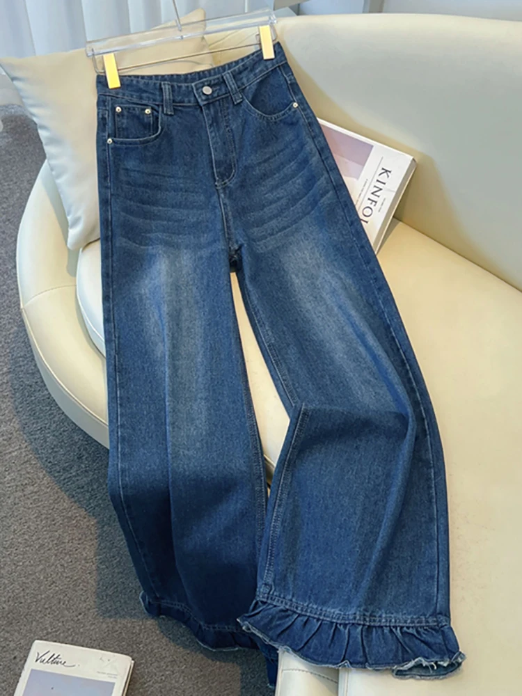 

Широкие джинсы с высокой талией, женские прямые брюки с цветочным принтом в стиле ретро, осенние новые удобные дышащие повседневные джинсы