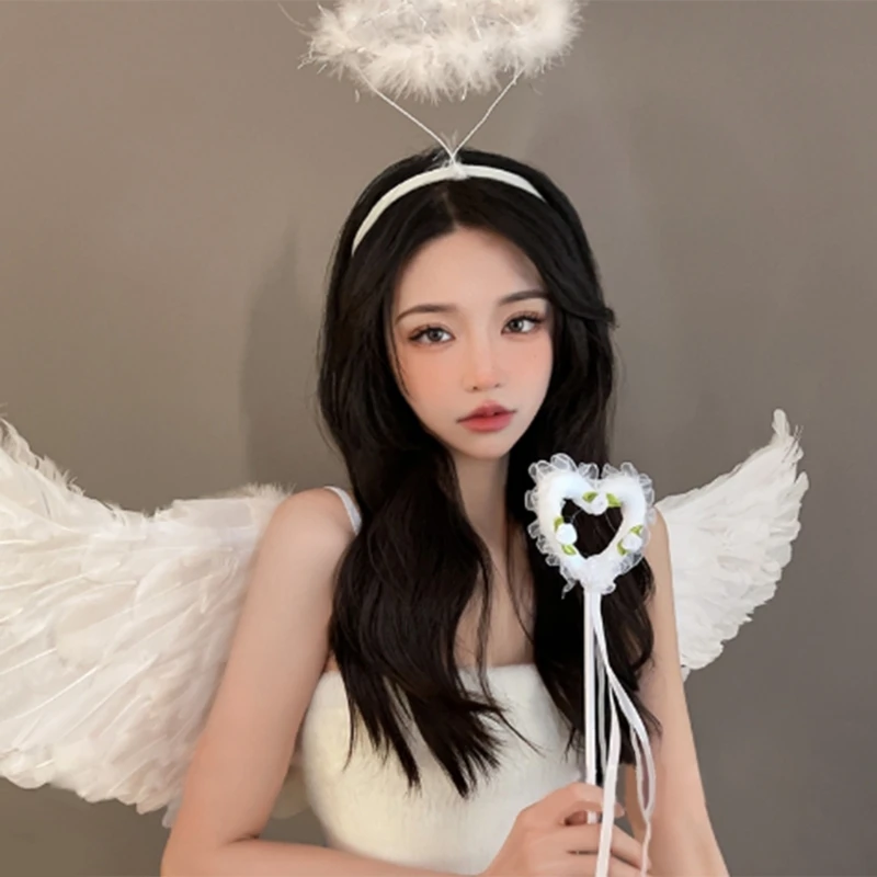 Angel Halos Headband with Angel Wand Angel Costume Angel Halloween Cosplay Costume Accessories White for Women Girls