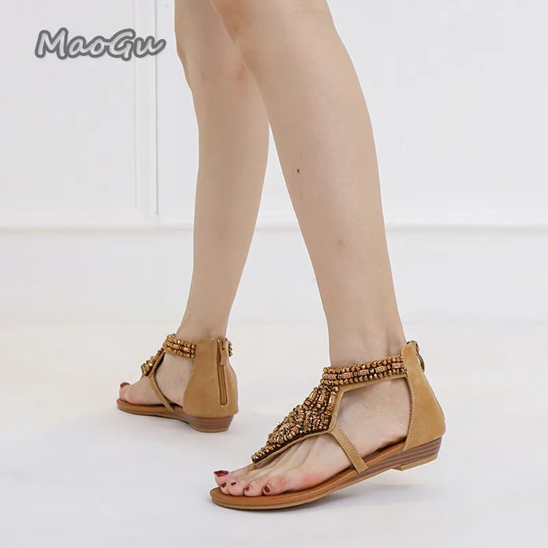 2025 Summer Women Beach Holiday Bohemian Crystal Slandals Fashion Bead Rhinestone Gladiator Non-slip Sandals Sandalias De Mujer