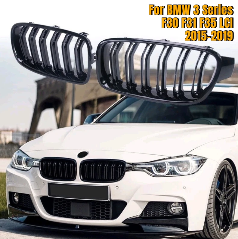 Gloss Black Double Slat Split Kidney Grille For BMW 3 Series F30 F31 F35 LCI 2015-2019 Non-Illuminated Sport Grill Part