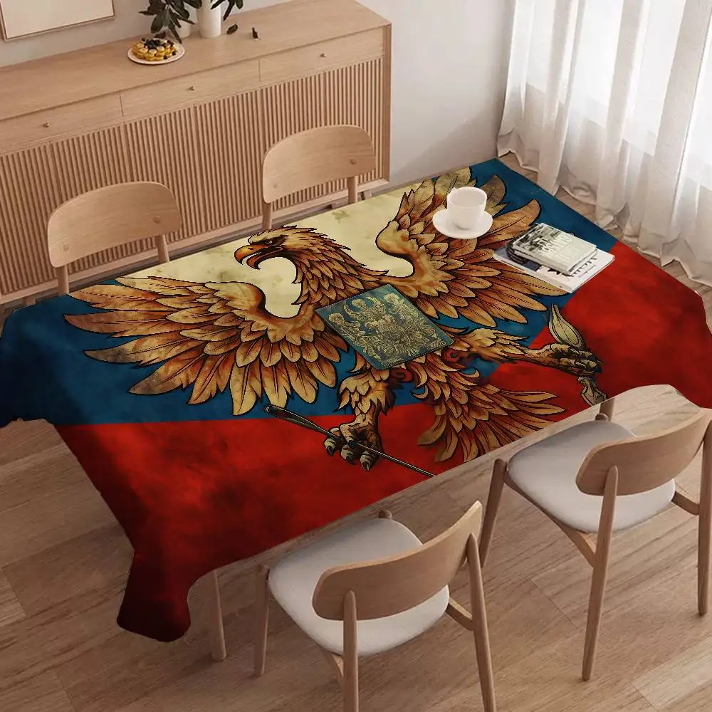 Tischdecken mit russischem Flaggenmuster, Sommer, waschbar, für Picknick, Party, rechteckig, Tischdecke, Heim- und Esszimmerdekoration
