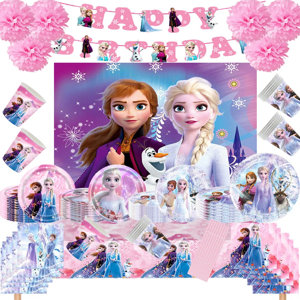 New Disney Frozen Kids Girls Favor Birthday Pack Event Party Decoration Cups Plates Baby Shower Disposable Tableware Supplies