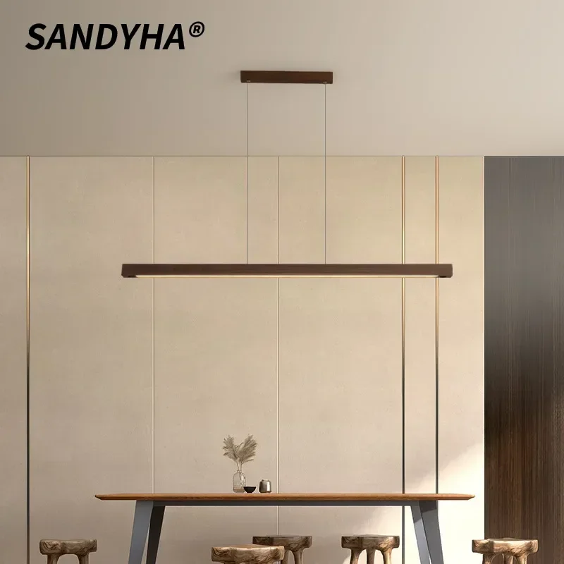 SANDYHA أنيقة الجوز قلادة LED الثريات لغرفة الطعام دراسة بار ديكور المنزل تركيبات الإضاءة تعليق أنيق