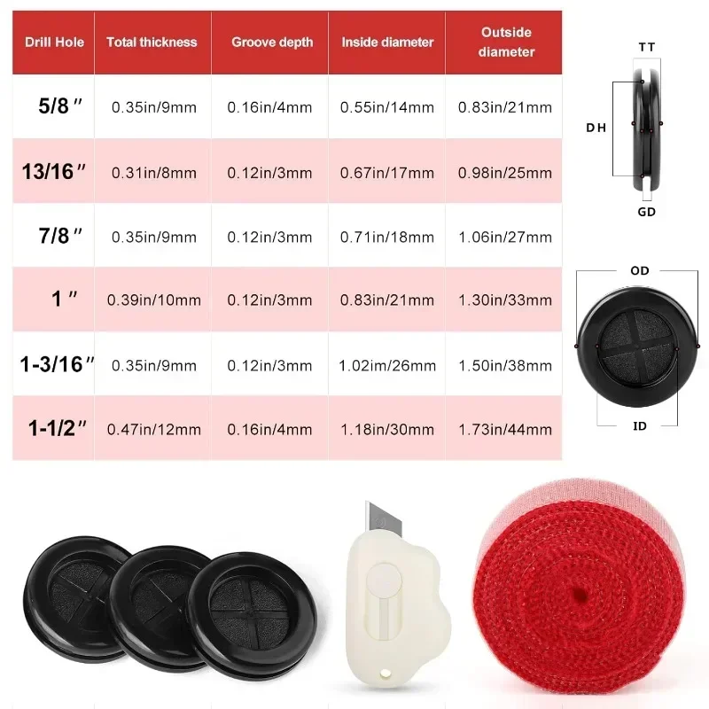 63pcs Double Sided Protective Coil Rubber Sealing Cap Hole Plug For Protection Wire Cable Seal Ring Grommet Insulation