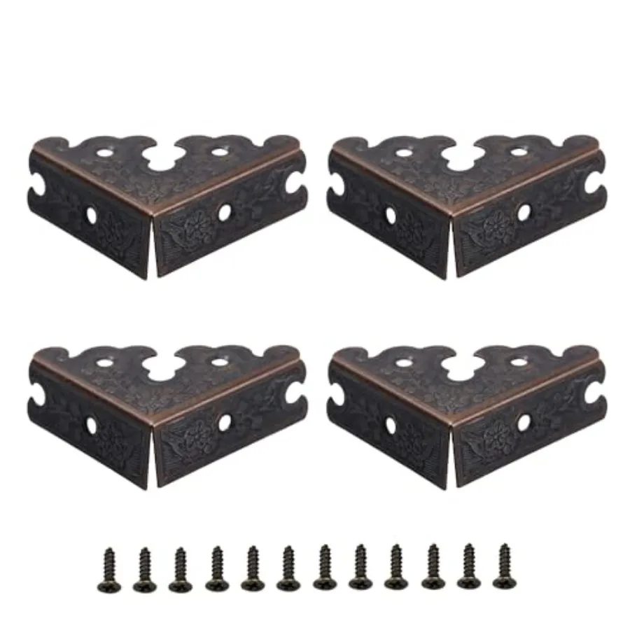 

4Pcs 1.37x1.37 Furniture Corner Protectors Vintage Corner Guard Metal Edge Guards Decorative for Jewelry Box Cabinet Wooden Cas