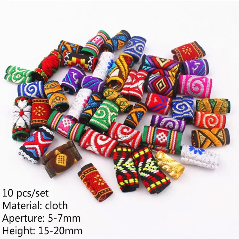 10 Pcs Mix Fabric Dread Dreadlock Beads Clips Cuff for Hair Braid Beads Tube Random Style Hair Accessories for Braids Hair Tools