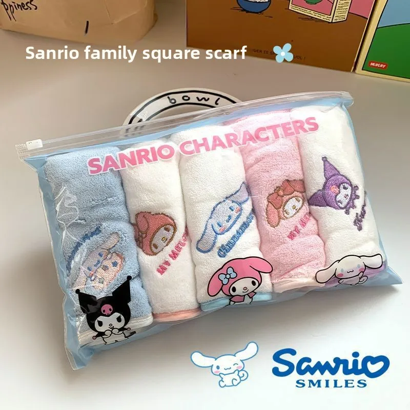 

Sanrio Children Scarf Cartoon Embroidery Five Pack Skin Friendly Water Uptake Wash Face Can Be Hung Up Handkerchief Hand Towel