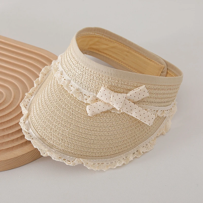 

Straw Visor Hat for Baby Girls Baby Summer Bow Empty Top UV Protection Wide Brim Sun Hat for Outing Sunscreen Hat