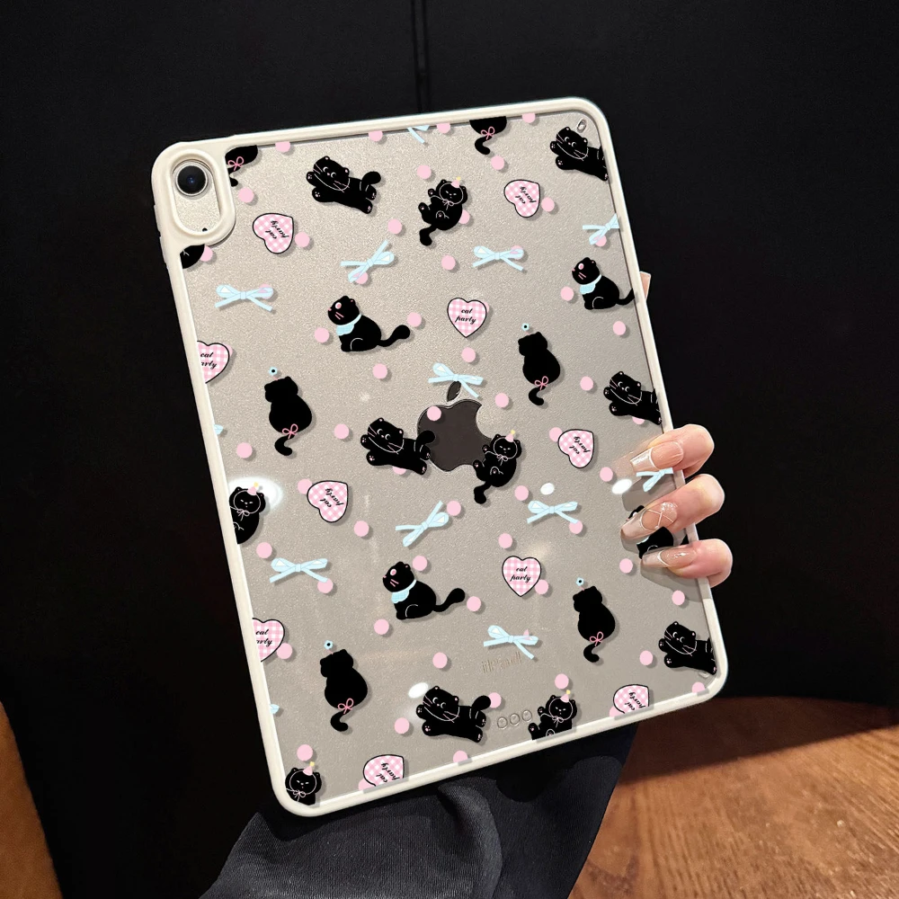 Korean Butterfly Bow Love Cat Y2K Clear Cover For iPad Pro 13 11th M5 M4 12.9 A16 10 8 7 9th 10th Air 11 M2 M3 Mini Tablet Case