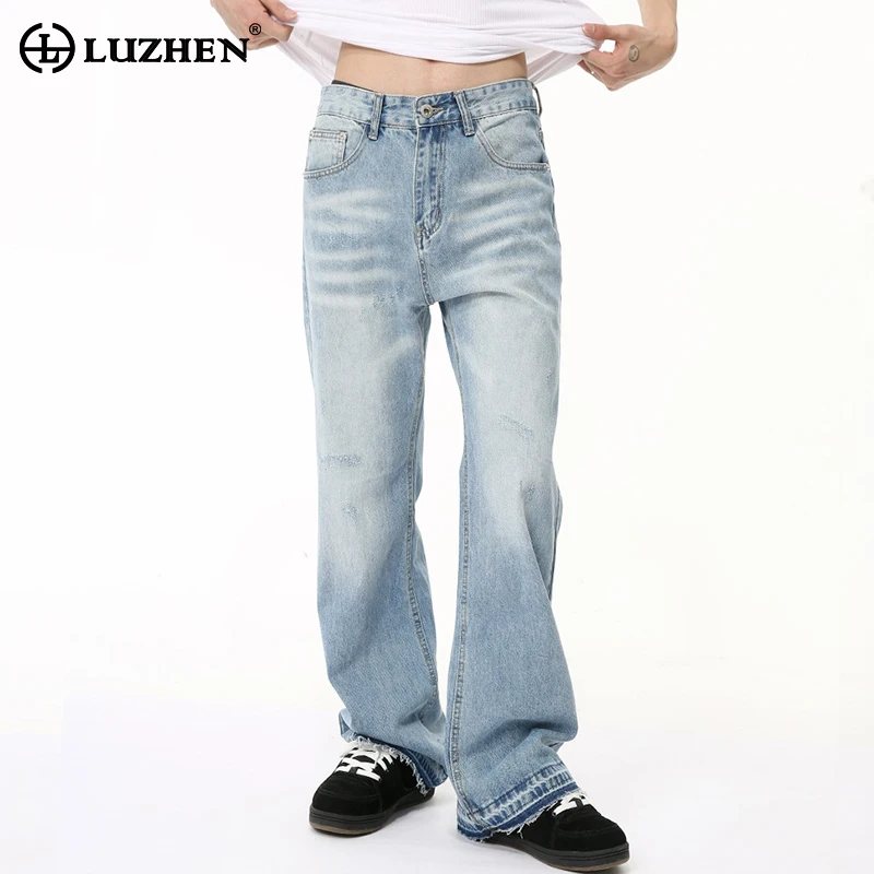 

LUZHEN Niche Design Fashion Retro Handsome Washed Jeans Autumn Stylish Street High Quality Men's Straight Denim Pants LZ4393