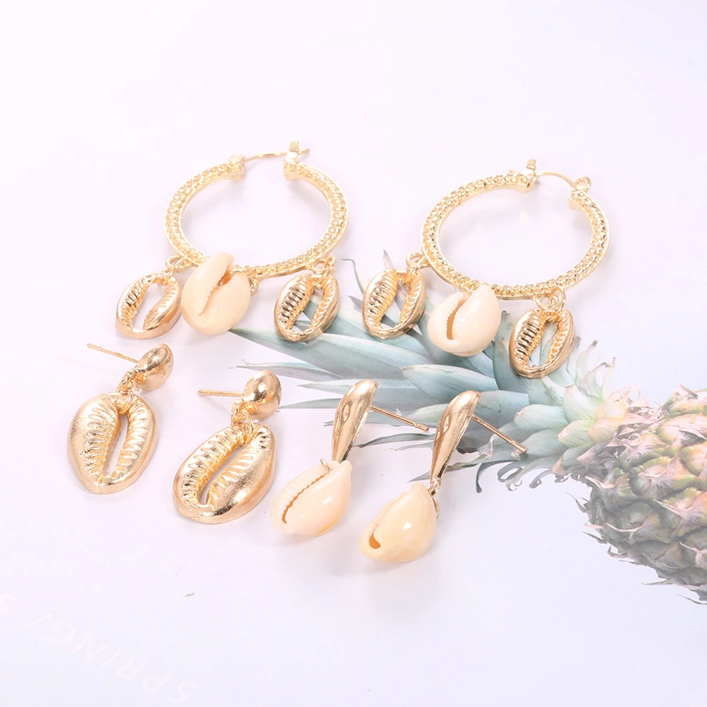 

3 Pairs Earrings Set Premium Alloy Durable Conch Drop Banquet Party Women Sea Beach Holiday Gift Birthday Christmas