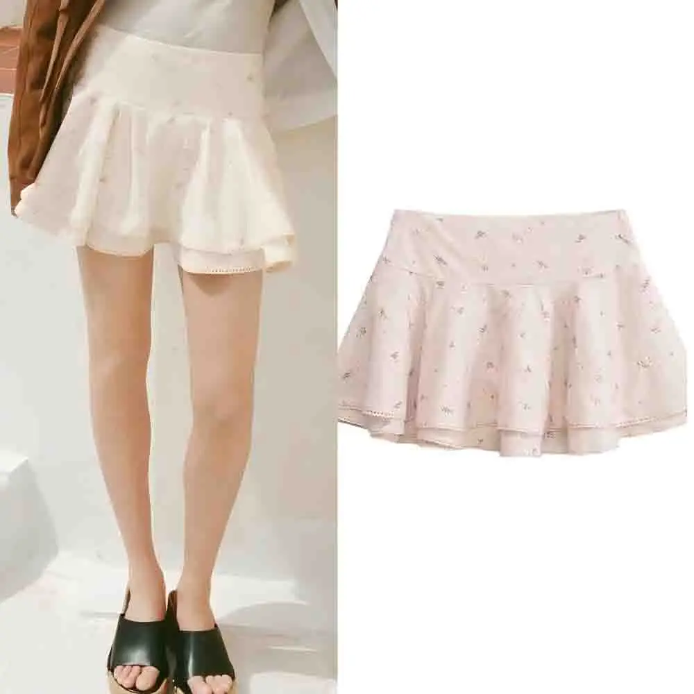 

Women's chic fashion layered decoration slim embroidered flower mini skirt retro mid waist side zipper women's skirt