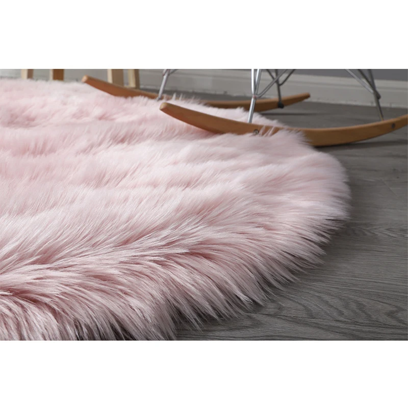 Tapis ronds en fourrure de mouton, Imitation peluche, décoration de salon, de maison, chambre à coucher, commode, zone rose, tapis de sol moelleux pour cheveux longs